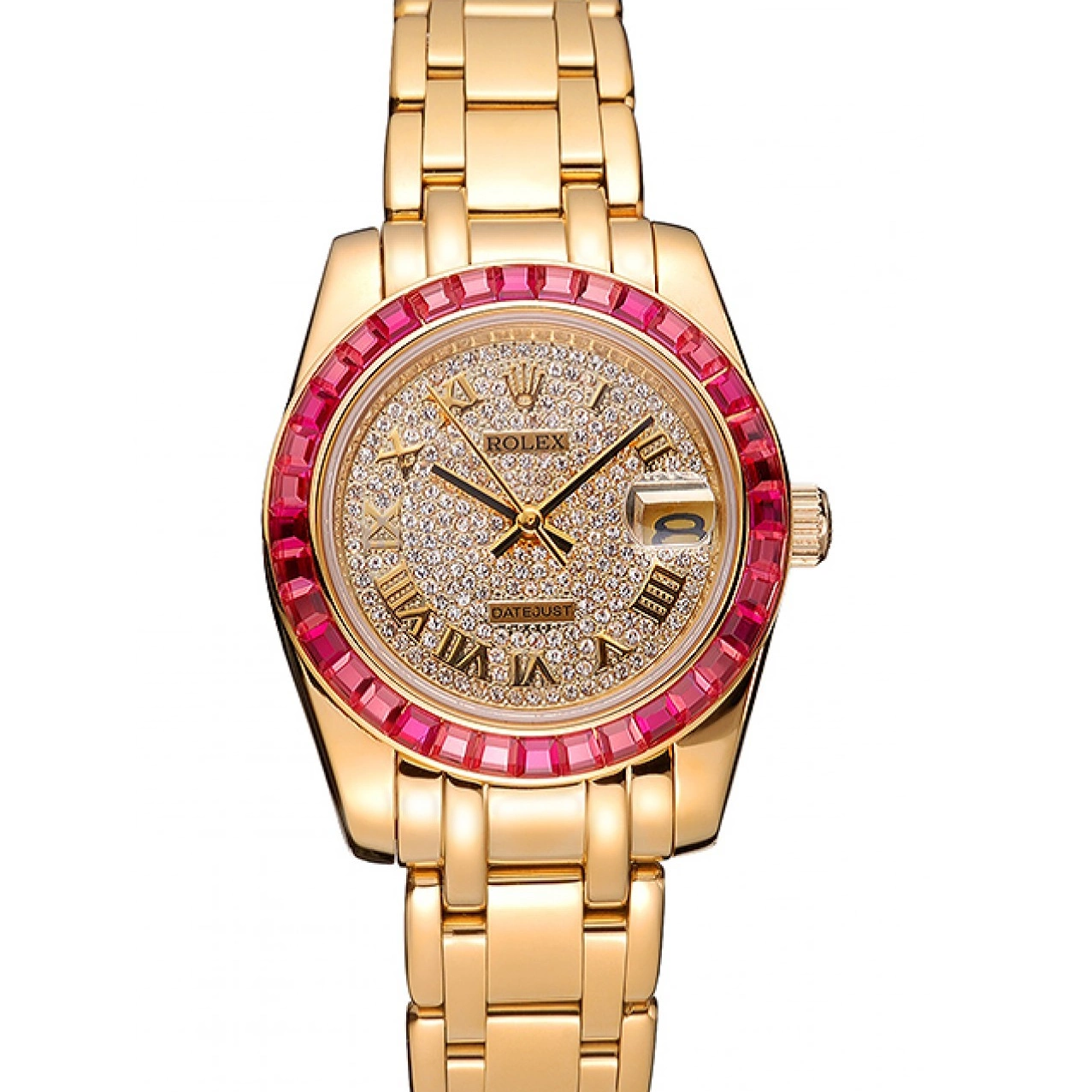 Aaa replica watch Jewels Bezel Datejust Dial And Rolex Gold 622835 Case Diamond Pink Bracelet 0519